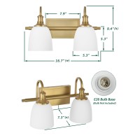 Hanaloa Bathroom Vanity Light Fixtures Vintage Aged Brass 2 Lights Wall Sconce Lighting With Opal Glass Shade Porch Wall Mount