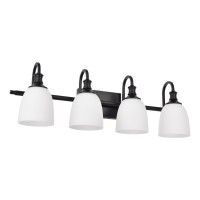 Hanaloa Bathroom Vanity Light Fixtures Farmhouse Matte Black 4 Lights Wall Sconce Lighting With Opal Glass Shade Porch Wall Mo