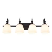 Hanaloa Bathroom Vanity Light Fixtures Farmhouse Matte Black 4 Lights Wall Sconce Lighting With Opal Glass Shade Porch Wall Mo