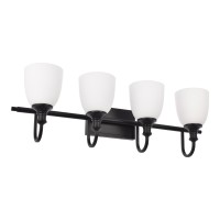 Hanaloa Bathroom Vanity Light Fixtures Farmhouse Matte Black 4 Lights Wall Sconce Lighting With Opal Glass Shade Porch Wall Mo