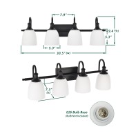 Hanaloa Bathroom Vanity Light Fixtures Farmhouse Matte Black 4 Lights Wall Sconce Lighting With Opal Glass Shade Porch Wall Mo