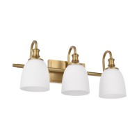 Hanaloa Gold Bathroom Vanity Light Fixtures Vintage Aged Brass 3 Lights Wall Sconce Lighting With Opal Glass Shade Porch Wall