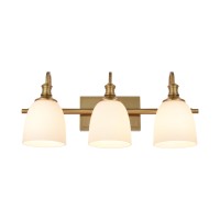 Hanaloa Gold Bathroom Vanity Light Fixtures Vintage Aged Brass 3 Lights Wall Sconce Lighting With Opal Glass Shade Porch Wall