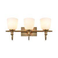 Hanaloa Gold Bathroom Vanity Light Fixtures Vintage Aged Brass 3 Lights Wall Sconce Lighting With Opal Glass Shade Porch Wall