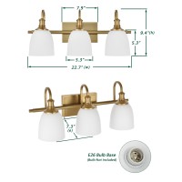 Hanaloa Gold Bathroom Vanity Light Fixtures Vintage Aged Brass 3 Lights Wall Sconce Lighting With Opal Glass Shade Porch Wall