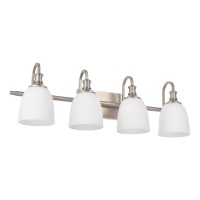 Hanaloa Bathroom Vanity Light Fixtures Vintage Brushed Nickel 4 Lights Wall Sconce Lighting With Opal Glass Shade Porch Wall M