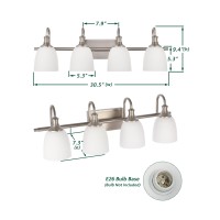 Hanaloa Bathroom Vanity Light Fixtures Vintage Brushed Nickel 4 Lights Wall Sconce Lighting With Opal Glass Shade Porch Wall M