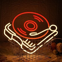 Lmsignly Record Player Neon Sign Retro Red Warm Music Record Neon Light Neon Signs For Music Studio Decor Live Music Neon Light