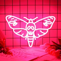 Uponray Death Head Moth Neon Signs Death Moth Neon Light Led Skull Butterfly Neon Sign For Wall Decor Dimmable Powered By U