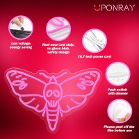 Uponray Death Head Moth Neon Signs Death Moth Neon Light Led Skull Butterfly Neon Sign For Wall Decor Dimmable Powered By U