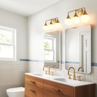 Hahzt Bathroom Vanity Light Fixtures 3Light Mid Century Modern Bathroom Lighting Fixtures Over Mirror Brass Gold Wall Sconce