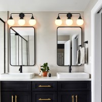 Hahzt Bathroom Vanity Light Fixtures 3 Lights Mid Century Modern Bathroom Lighting Fixtures Over Mirror Matte Black Wall Scon