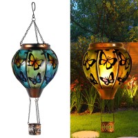 Butterfly Hot Air Balloon Solar Lantern Solar Hot Air Balloon Flickering Flame Hanging Garden Light Candle Led Light Glass Me