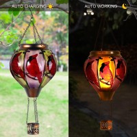 Cardinal Bird Hot Air Balloon Solar Lantern Lights Solar Hot Air Balloon Flickering Flame Hanging Garden Light Candle Led Glass