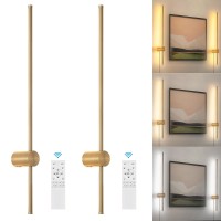 Keluoly Modern Gold Plug In Wall Sconce With Remote Dimmable 315 Led Wall Sconces Set Of Two With Memory Function Adjustabl