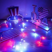 4Th Of July Decor Patriotic String Lights 4Pack Red White Blue Fairy Lights Battery Operated With Timer Waterproof 16Ft 50 Le