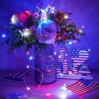 4Th Of July Decor Patriotic String Lights 4Pack Red White Blue Fairy Lights Battery Operated With Timer Waterproof 16Ft 50 Le