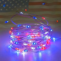 4Th Of July Decor Patriotic String Lights 4Pack Red White Blue Fairy Lights Battery Operated With Timer Waterproof 16Ft 50 Le