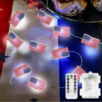 Exf 4Th Of July Decor Lights 10Ft American Flag Led String Lights With Remote 8Mode Waterproof Battery Operated Patriotic Fairy