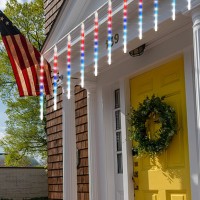 24 Tubes Meteor Shower Lights, Outdoor Icicles Patriotic Lights, 12 Inch 3 X 288 Led Iciclelights Falling Raindrop Lights, Connectable For Independence Day Party Tree Holiday Decor, Red White & Blue