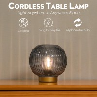 Ularoom Battery Operated Lamp Cordless Lamp With Led Bulb Bedside Small Table Lamps Glass Battery Powered Lamp For Bedroom Ni