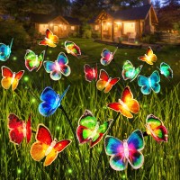 Solar Garden Lights 3 Pack Lifelike Swaying Butterfly Solar Lights For Outside 7 Color Changing Waterproof Outdoor Solar Light