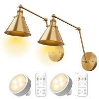 Lumiman Gold Wall Sconce Battery Operated Set Of 2 Vintage Swing Arm Wall Lights Wireless 270Rotate Head Battery Powered Wall