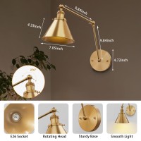 Lumiman Gold Wall Sconce Battery Operated Set Of 2 Vintage Swing Arm Wall Lights Wireless 270Rotate Head Battery Powered Wall