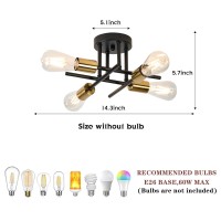 4 Light Mid Century Semi Flush Mount Ceiling Lights Fixture For Kitchen Bedroom Living Room Hallway Dining Room Black And G