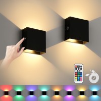 Colored Wall Sconces With Remote Set Of 2 Rechargeable Wall Light Battery Operated Black Up And Down Lighting Indoor For Hallw