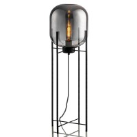 Qufute Globe Floor Lamp Glass Standing Lamps Mid Century Modern Floor Lamp Smoke Gray Glass Shade,Black Nightstand Lamp Home Decor Floor Lamp For End Table Bedside Living Bedroom