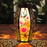 Starsoul Butterfly Outdoor Solar Lantern Metal Stained Glass Butterfly Solar Light Waterproof Butterfly Tabletop Lamp With Holl