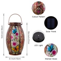 Starsoul Butterfly Outdoor Solar Lantern Metal Stained Glass Butterfly Solar Light Waterproof Butterfly Tabletop Lamp With Holl