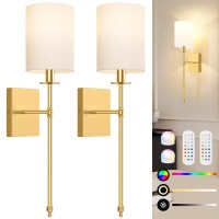 Wall Light Battery Operated Sconce Set Of 2 Gold Wall Sconces With Remote Dimmable Light Bulb 15 Color Changeable Indoor Wire