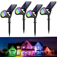 Wwoaa Solar Spot Lights Outdoor Color Changing Solar Lights Outdoor Waterproof 2In1 18Led Wallground Solar Spotlights For G