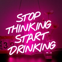 Dreamfort Stop Thinking Start Drinking Neon Sign Pink Led Neon Signs Letter Neon Lights Neon Bar Signs For Wall Decor Usb Light