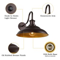 Dusk To Dawn Outdoor Gooseneck Barn Light Fixture, 16 Inch Dome Large Farmhouse Exterior Wall Sconce For House Garage Patio Doorway