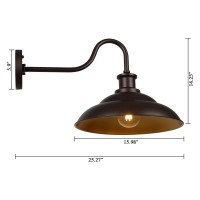 Dusk To Dawn Outdoor Gooseneck Barn Light Fixture, 16 Inch Dome Large Farmhouse Exterior Wall Sconce For House Garage Patio Doorway