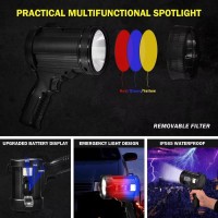 Csndice Rechargeable Spotlight,1000000Lm Spotlight Flashlight With 6 Modes, Ip65 Waterproof Spot Light With Cob Light And Solar Panels, Handheld Spotlight Rechargeable For Hunting Boating Camping