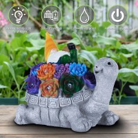 Bhluuiyer Garden Gnomes Turtle Outdoor Decorations Solar Statues With Succulent And 6 Led Lights, Garden Gnome Decor Statue For Patio, Yard, Balcony, Lawn Ornament, Garden Gifts For Women/Mom/Grandma