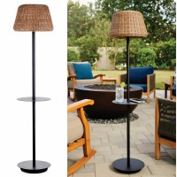 B&R Lighting Solar Outdoor Floor Lamp With Table - Cordless Outdoor Floor Lamp - Patio, Porch, Garden - Rattan Wicker Lights For Outside - Waterproof, Rechargeable, Weatherproof