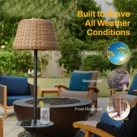 B&R Lighting Solar Outdoor Floor Lamp With Table - Cordless Outdoor Floor Lamp - Patio, Porch, Garden - Rattan Wicker Lights For Outside - Waterproof, Rechargeable, Weatherproof