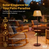 B&R Lighting Solar Outdoor Floor Lamp With Table - Cordless Outdoor Floor Lamp - Patio, Porch, Garden - Rattan Wicker Lights For Outside - Waterproof, Rechargeable, Weatherproof