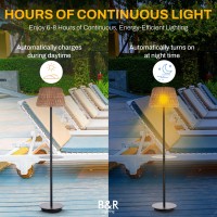 B&R Lighting Solar Outdoor Floor Lamp With Table - Cordless Outdoor Floor Lamp - Patio, Porch, Garden - Rattan Wicker Lights For Outside - Waterproof, Rechargeable, Weatherproof