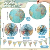 Tujoe 19 Pcs Map Classroom Decorations Travel Themed Party Decorations Map Globes Hanging Paper Lantern Fans Triangle Flags Bann