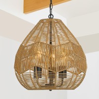 Elyona 3Light Boho Chandelier 157 Woven Pendant Light Rattan Basket Shade Coastal Hanging Light Fixtures With Adjustable