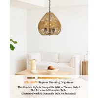 Elyona 3Light Boho Chandelier 157 Woven Pendant Light Rattan Basket Shade Coastal Hanging Light Fixtures With Adjustable