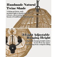 Elyona 3Light Boho Chandelier 157 Woven Pendant Light Rattan Basket Shade Coastal Hanging Light Fixtures With Adjustable