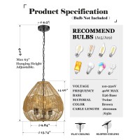 Elyona 3Light Boho Chandelier 157 Woven Pendant Light Rattan Basket Shade Coastal Hanging Light Fixtures With Adjustable