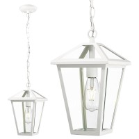 Luminzone Outdoor Pendant Light For Porch, Exterior Hanging Lantern Outdoor Chandelier In White Finish With Clear Glass For Entryway,Doorway,Farmhouse,Foyer